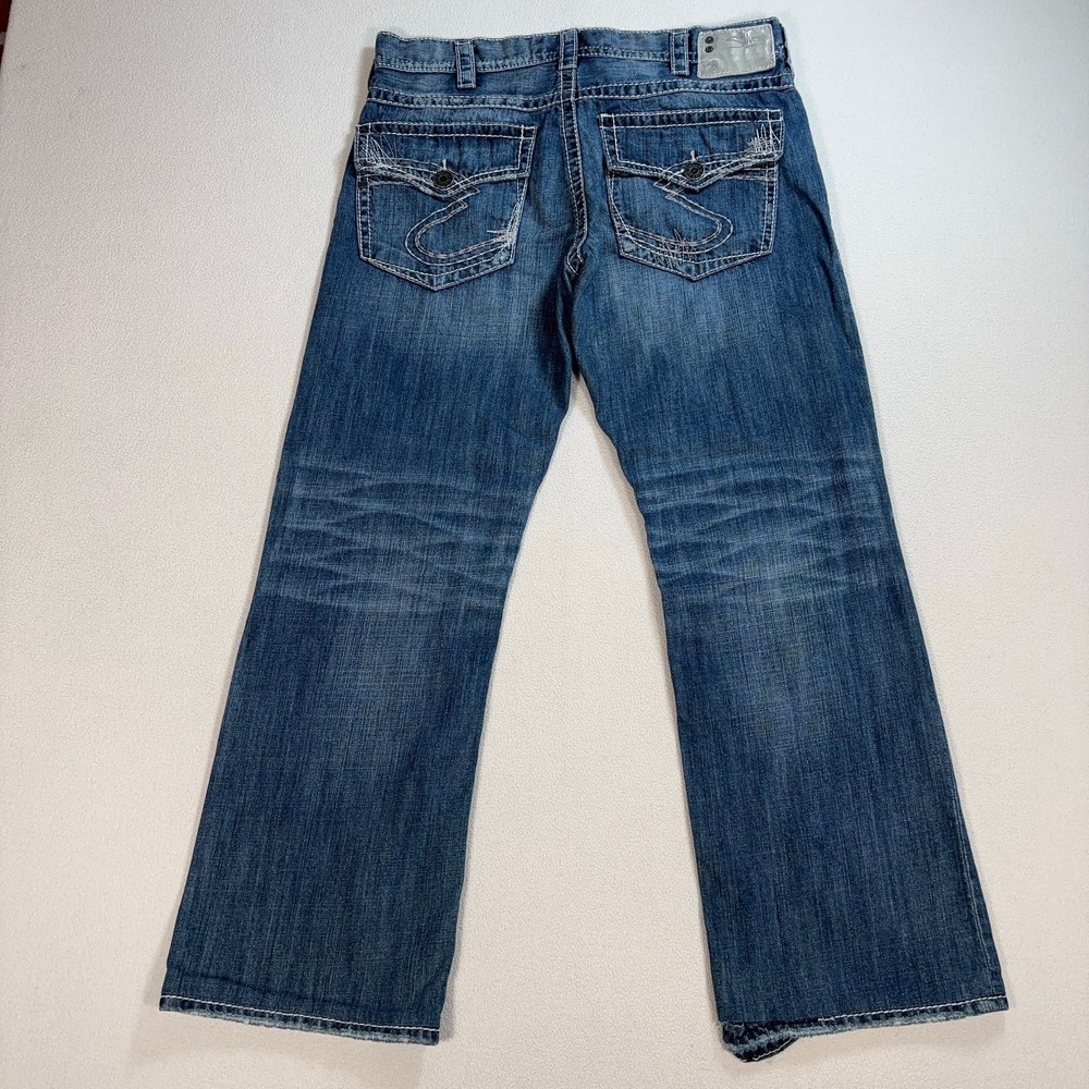 Silver Jeans Zac Flap Men's 34x30* Blue Whisker Distressed Cotton Baggy *Rip‎